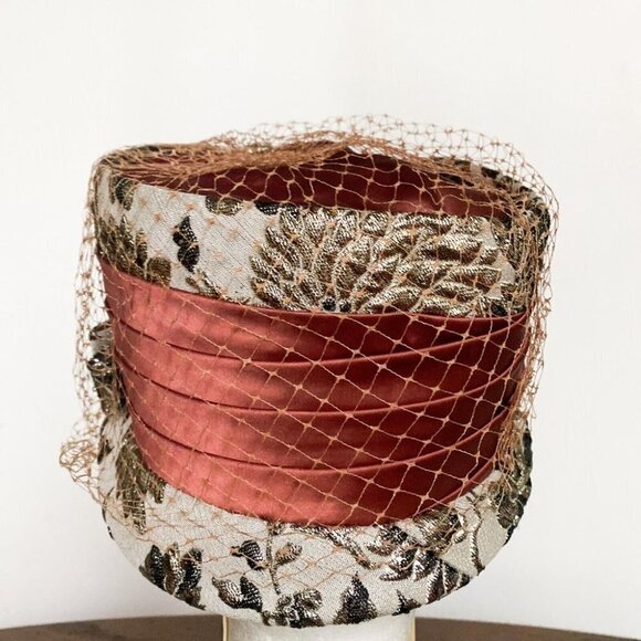 Vintage Gold Lamé Floral Net  Detail Bucket Hat S - Picture 6 of 12